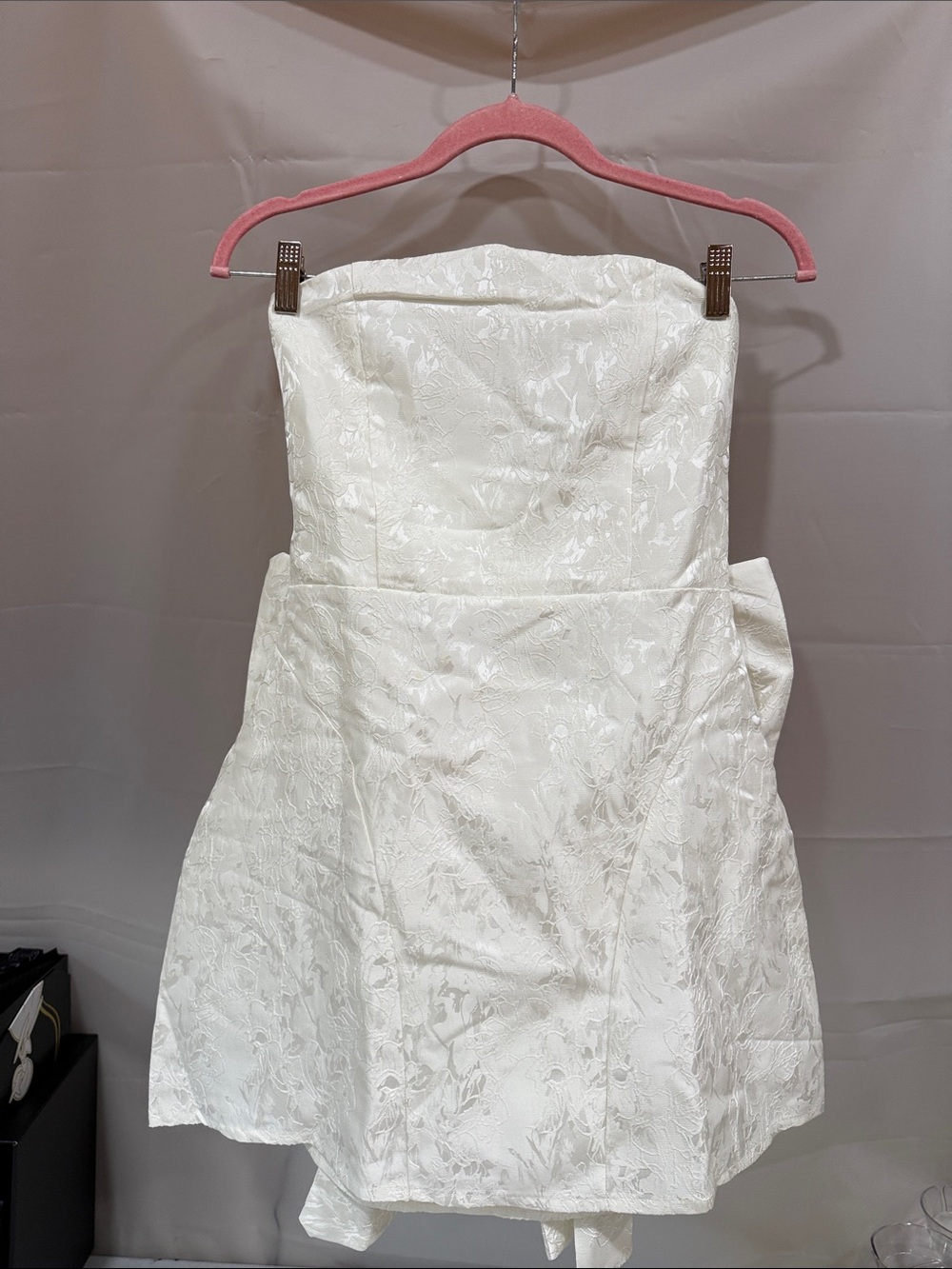 White Lace Strapless Dress with Bow